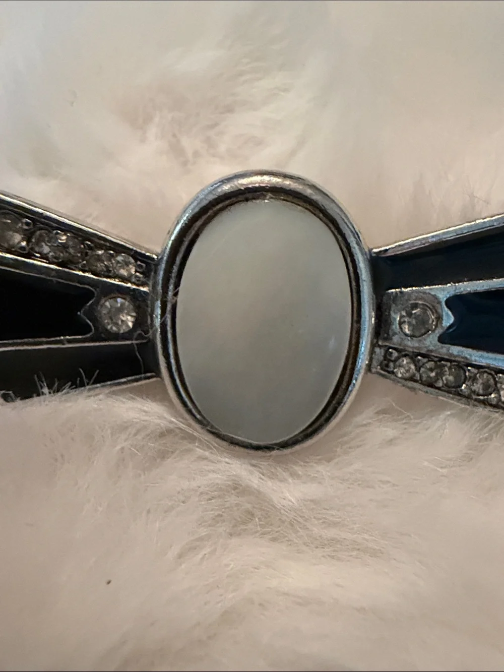 Silver-Tone Black & White Oval Bar Brooch